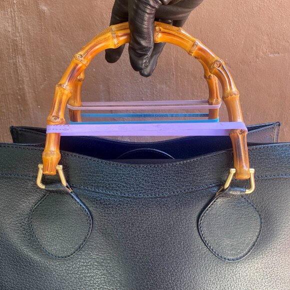 Vintage Gucci Diana Black Leather Structured Tote w/ Bamboo Handles w/ COA - Picture 15 of 16